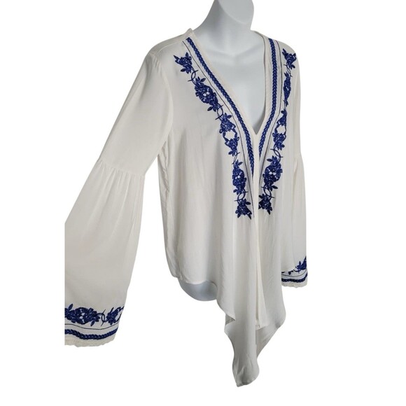 Lovestitch Boho Embroidered Front Tie Blouse Top - Picture 3 of 14